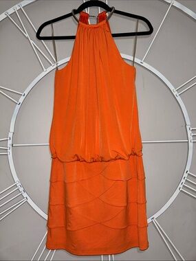 Cache Bright Orange Halter Mini Dress